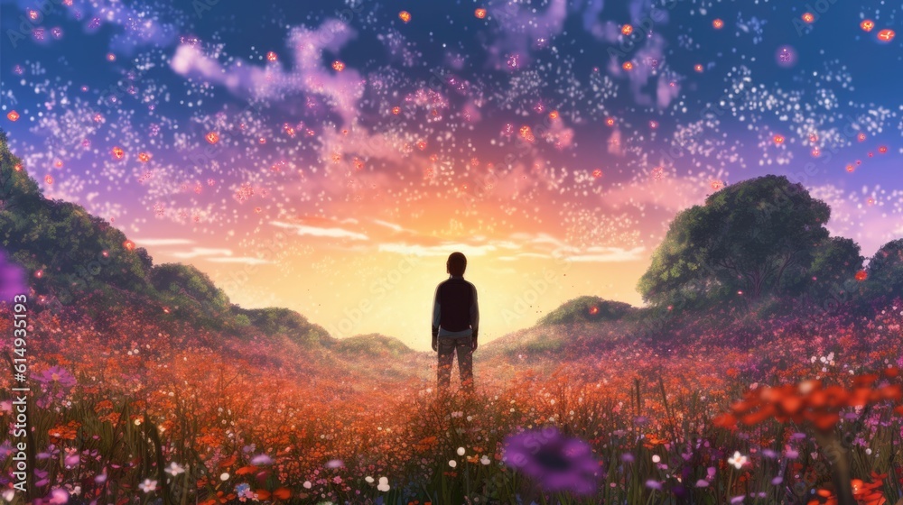 Fototapeta premium person standing at the edge of a forest generative ai