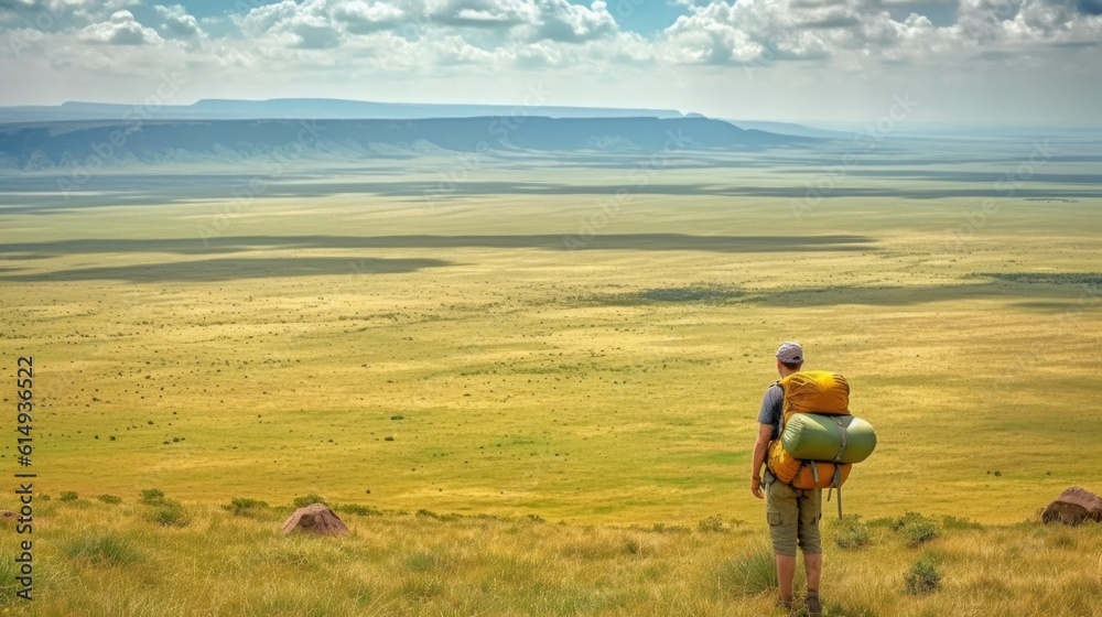 hiker overlooking the vast plains of the Serengeti generative ai hiker overlooking the vast plains of the Serengeti generative ai