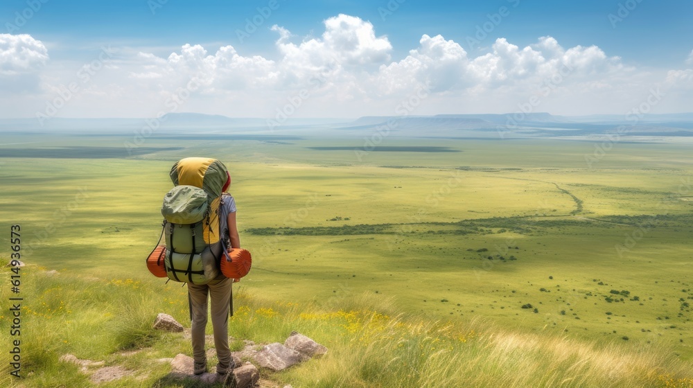hiker overlooking the vast plains of the Serengeti generative ai hiker overlooking the vast plains of the Serengeti generative ai