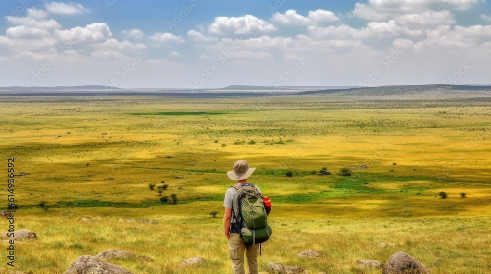 hiker overlooking the vast plains of the Serengeti generative ai hiker overlooking the vast plains of the Serengeti generative ai