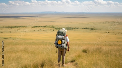 hiker overlooking the vast plains of the Serengeti generative ai
