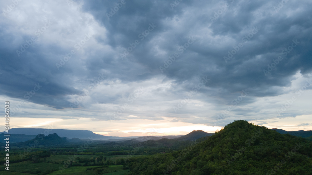 Landscape Panorama Mountain view and fields during sunset time. Landscape Panorama Mountain view and fields during sunset time.