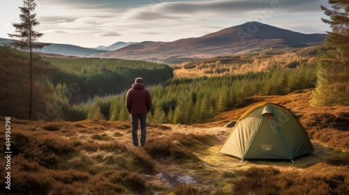 person camping in the Scottish Highlands generative ai