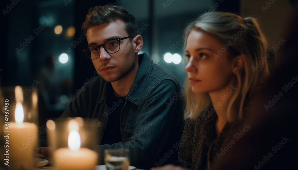 A romantic candlelit dinner for two, celebrating their love generated by AI