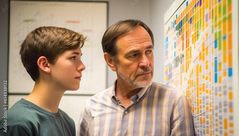 Two boys learning from a mature adult in casual clothing generated by AI Two boys learning from a mature adult in casual clothing generated by AI