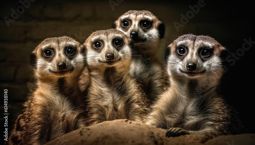 The cute meerkat and lemur stare, alert, at the camera generated by AI
