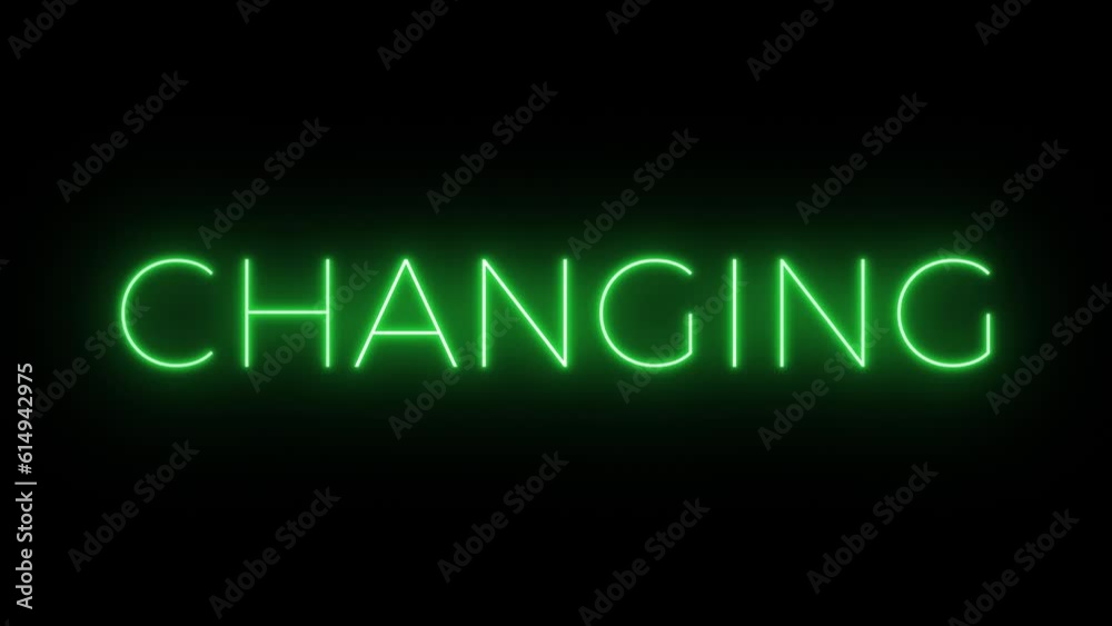 Flickering neon green glowing changing text animated on black background Flickering neon green glowing changing text animated on black background
