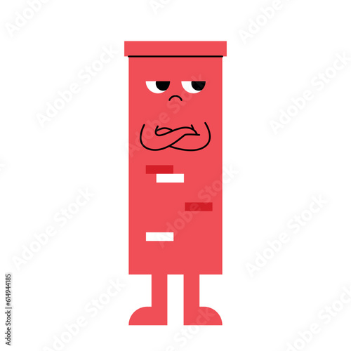 Cute abstract shapes characters. A red square chimney stands with a disgruntled expression on its face.