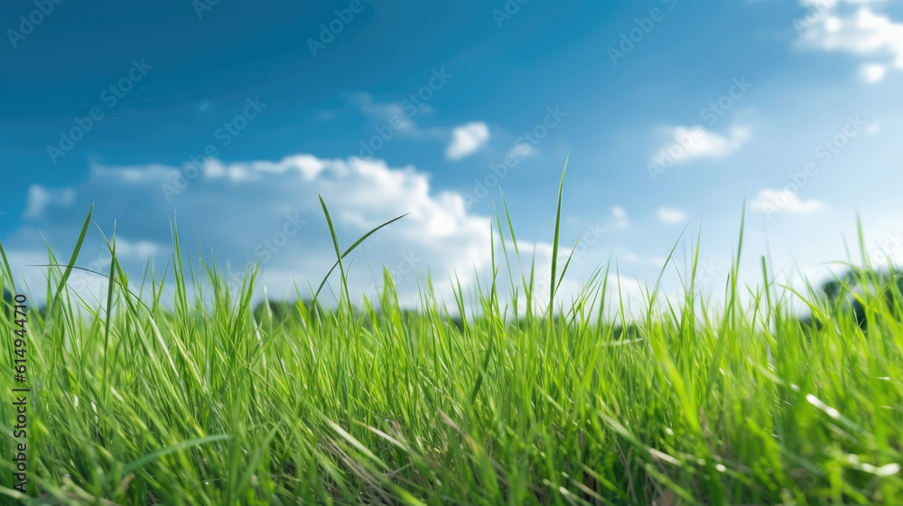 Obraz premium Capturing the Delicate Beauty of Green Grass and Blue Sky