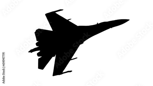 Silhouette of military aircraft, jet fighter, war plane isolated on white background