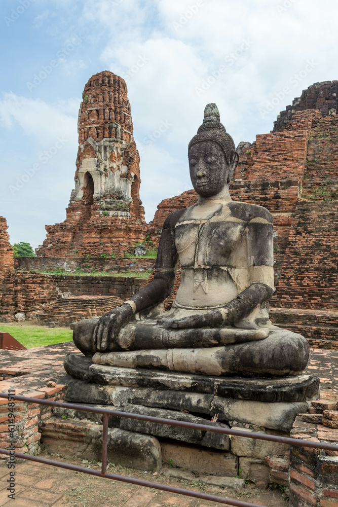 Buddha statue in temple complex at Wat Mahathat in Ayutthaya. Buddha statue in temple complex at Wat Mahathat in Ayutthaya.