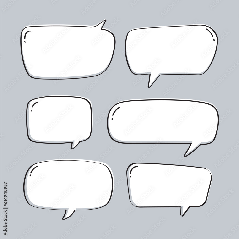Set of hand-drawn speech bubbles on a gray background. Talking bubble symbol in doodle style. Set of hand-drawn speech bubbles on a gray background. Talking bubble symbol in doodle style.