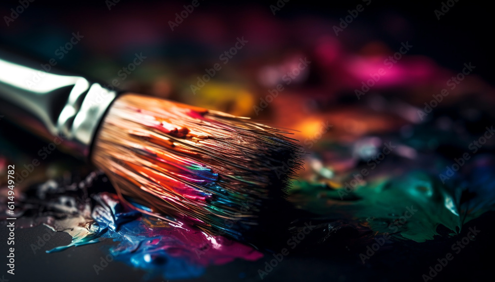 Fototapeta premium Vibrant colors splash on paper, creating chaotic abstract patterns generated by AI