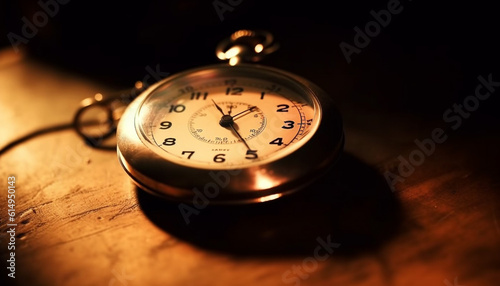 Midnight deadline approaches, seconds ticking on antique pocket watch generated by AI