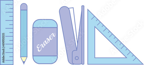 illustration of school supplies and drawing instruments