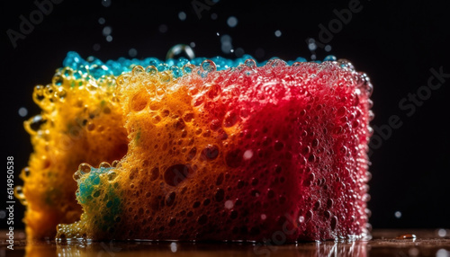 Fresh fruit drops into clean glass, reflecting vibrant colors generated by AI