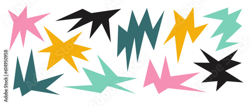 Colorful sharp irregular shapes set. Abstract geometric edgy elements collection. Asymmetric angular forms for banners, collages, posters, stickers, decoration. Design bundle vector. 