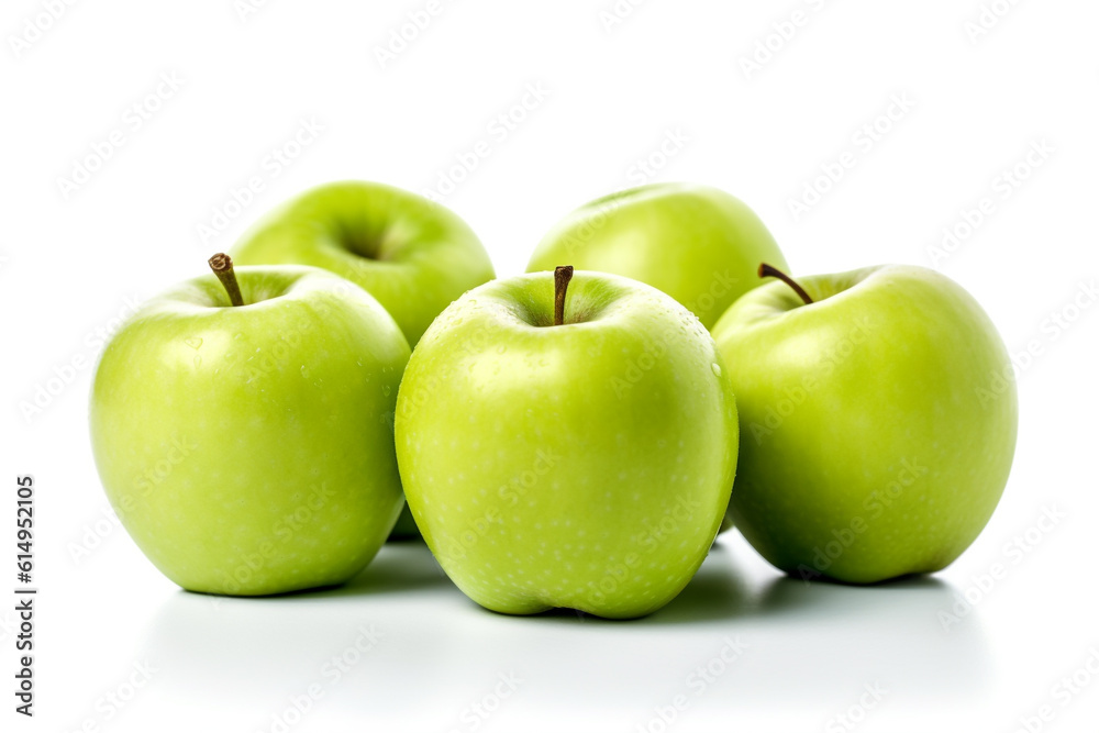 Green apples on a white background. Fresh apple fruit. Ai generative. Green apples on a white background. Fresh apple fruit. Ai generative.