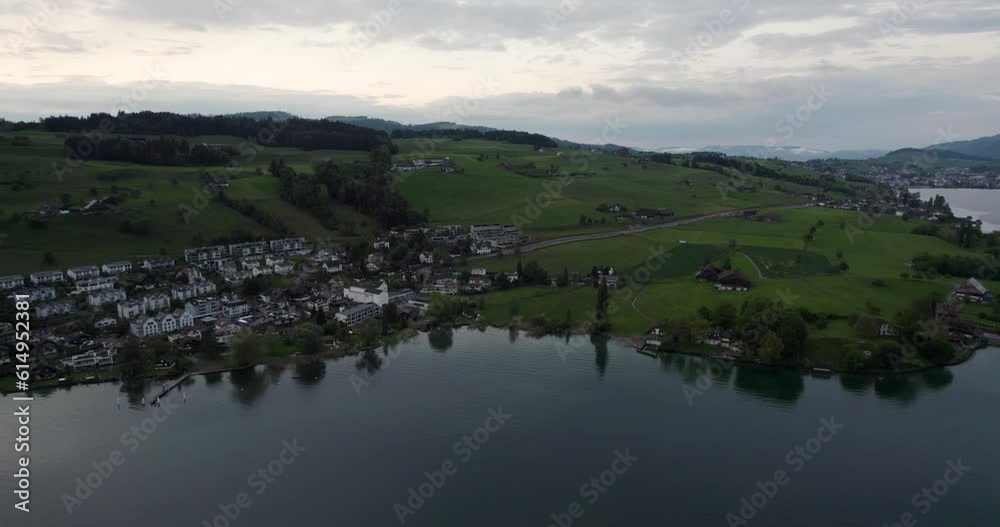 Aerial View Of The Historic City In Lake Lucerne, Central Switzerland.