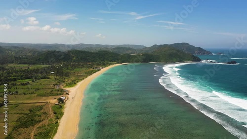 Lancing beach in Lombok island, Indonesia, aerial drone view photo
