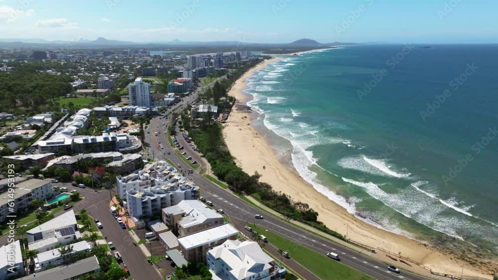 Alexandra Headlands Oceanview Town Wide Aerial Drone Flyover, 4K Australia Alexandra Headlands Oceanview Town Wide Aerial Drone Flyover, 4K Australia