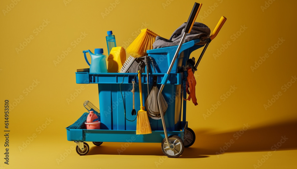 A yellow toy car on a blue cardboard box stack generated by AI