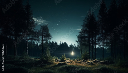 Mystery in the Spooky Forest Tranquil Moonlit Beauty Illuminated generated by AI © Stockgiu