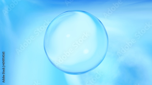 水色背景に一つの透明な球体。3d。（横長） © nanako