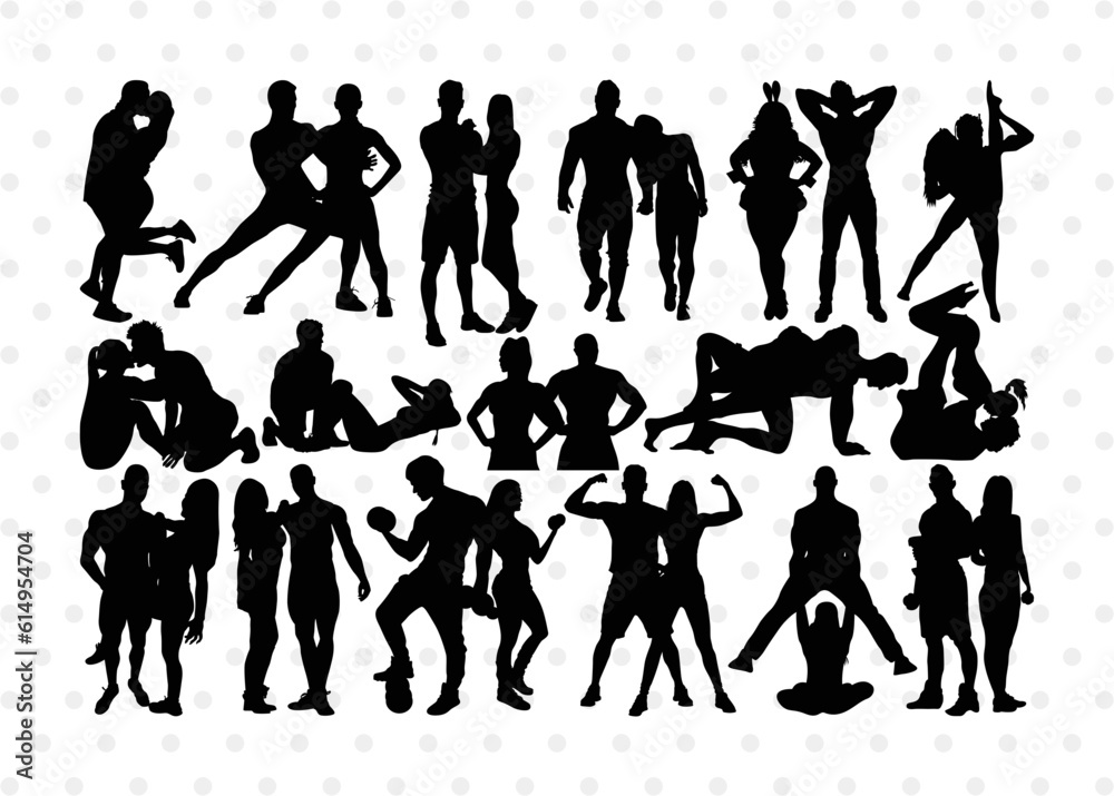 Fitness Couple Silhouette, Fitness Couple SVG, Fitness Svg, Couple Svg, Exercising Svg, Fitness Couple Bundle, SB00361