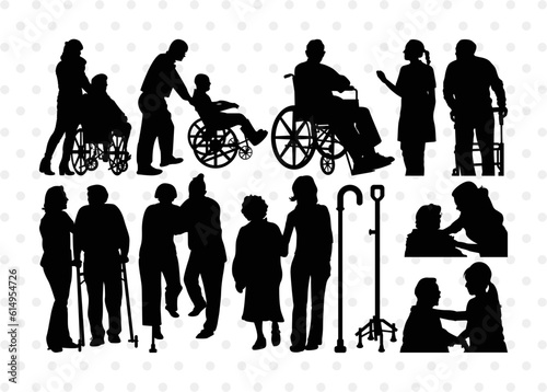 Elderly Care Silhouette, Elderly Care SVG, Elderly Svg, Care Svg, Nurse Take Care Svg, Elderly Care Bundle, SB00353