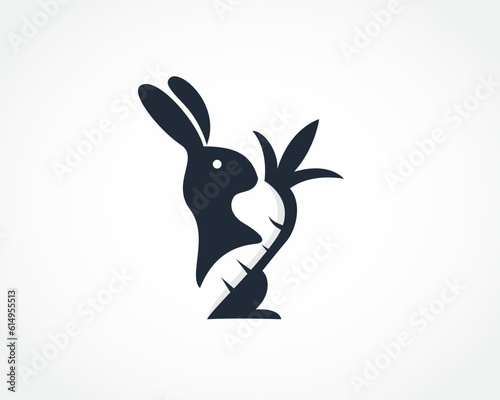 abstract stand bunny rabbit catch big carrot logo design template illustration inspiration