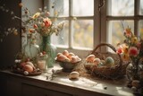Easter morning display with springtime elements. Generative AI