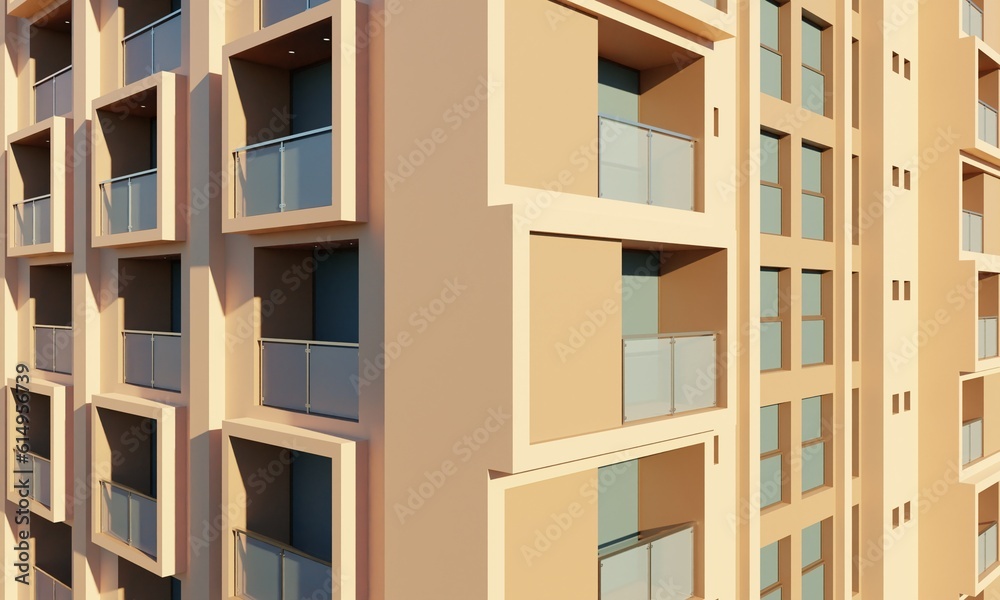 Angle view door and windows hotel building 3d rendering architecture wallpaper backgrounds