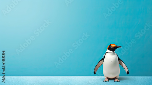 King penguin on color background with copy space.