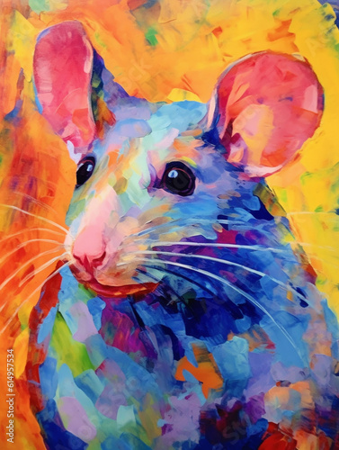 A Fauvism Style Painting of a Rat   Generative AI