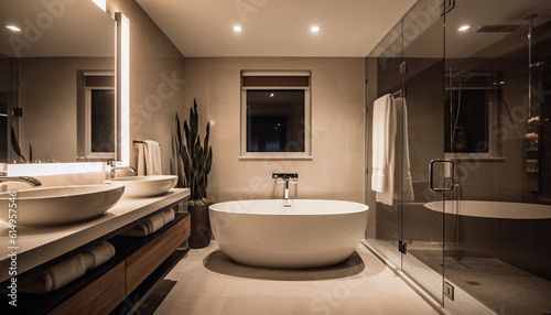 Modern elegance in a bright, spacious bathroom with chrome fixtures generated by AI