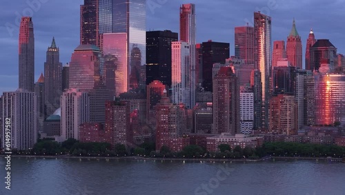 Lower Manhattan Cityscape at Sunset - Aerial View