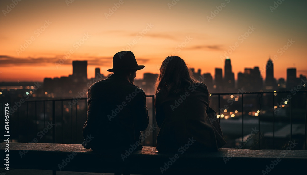 Young couple flirting, embracing, smiling, enjoying city life together generated by AI Young couple flirting, embracing, smiling, enjoying city life together generated by AI