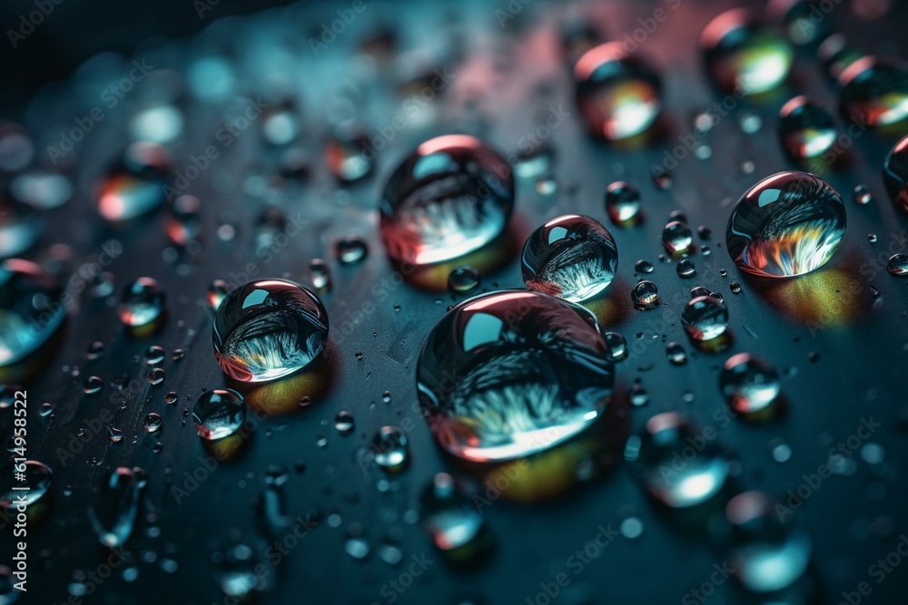Vibrant water droplets backdrop. Generative AI