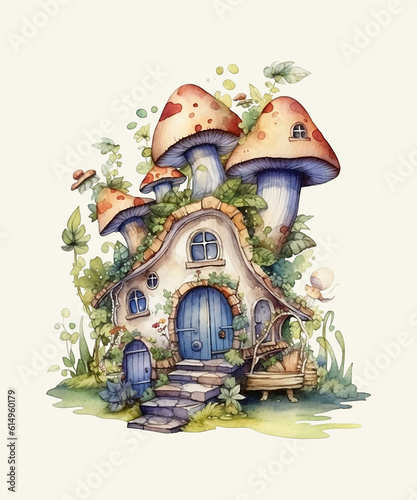 Fairy House Watercolor Sublimation, Fairy House Watercolor Clipart Bundle, Generative AI © Amazinart