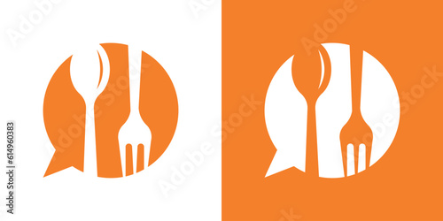 logo design online food,talk with spoon and fork icon vector inspiration