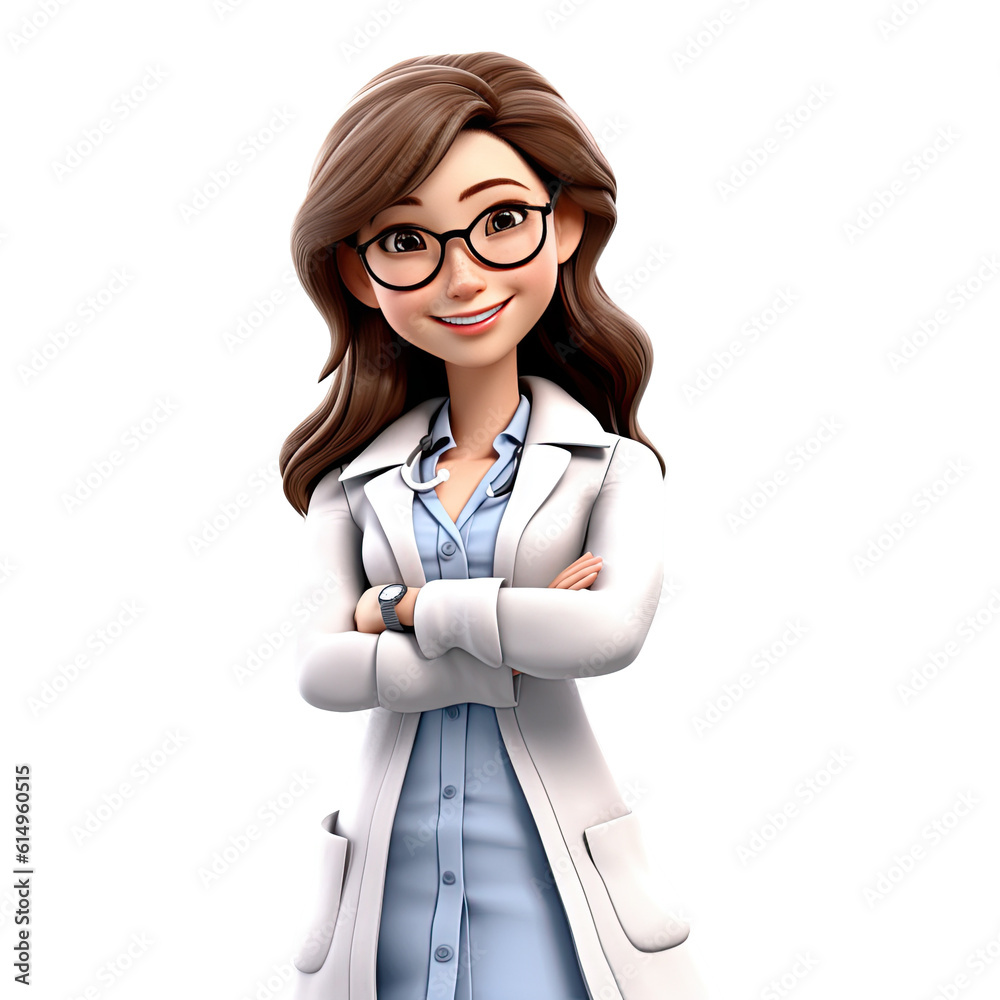3d happy cartoon female doctor cartoon doctor on transparent