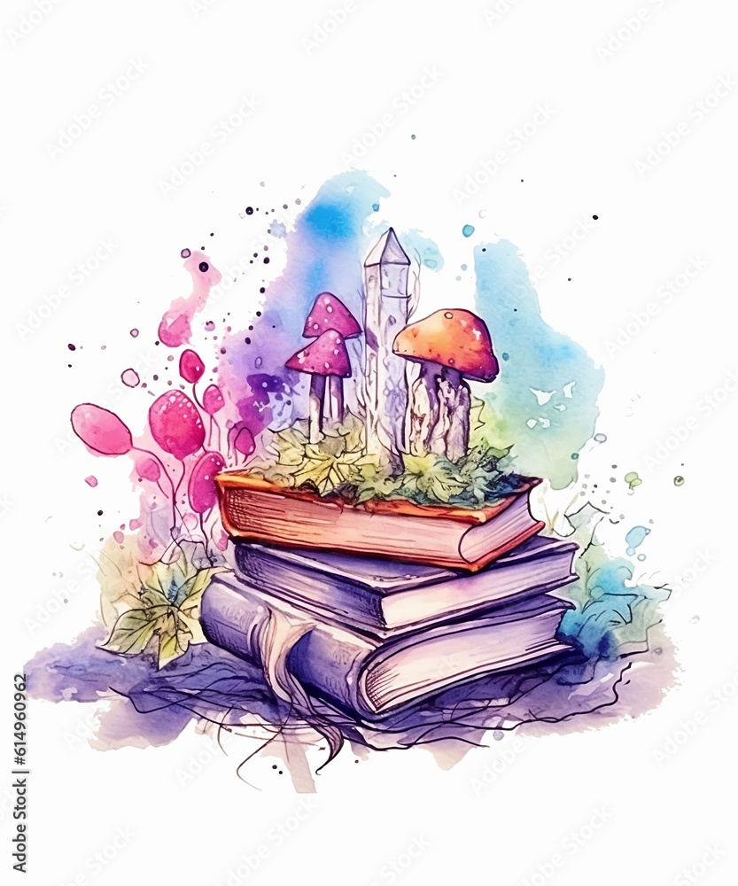 Fantasy reading book clipart watercolor fantasy book clipart ai