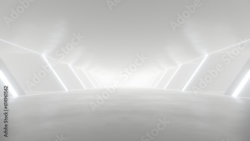 Fototapeta Naklejka Na Ścianę i Meble -  3d rendering of white abstract sci-fi tunnel, Futuristic spaceship corridor.