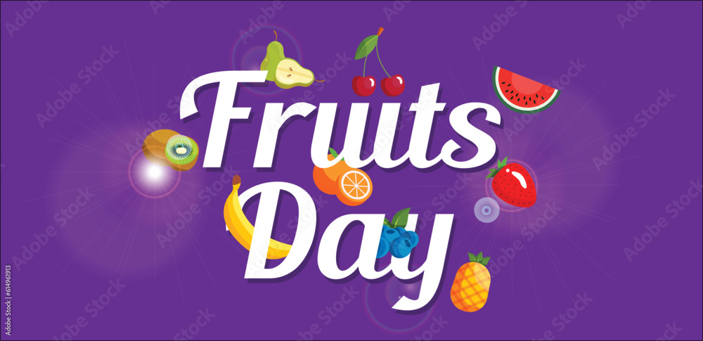 Banner template for fruit day with fresh fruit icons