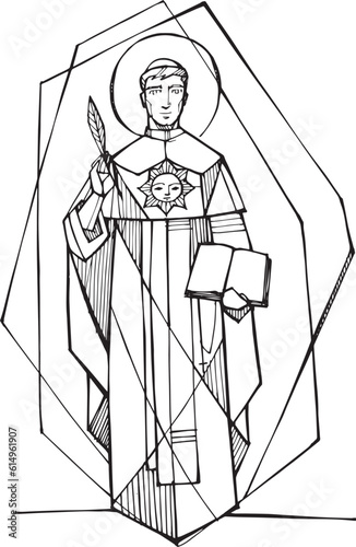 Hand drawn illustration of St. Thomas of Aquinas