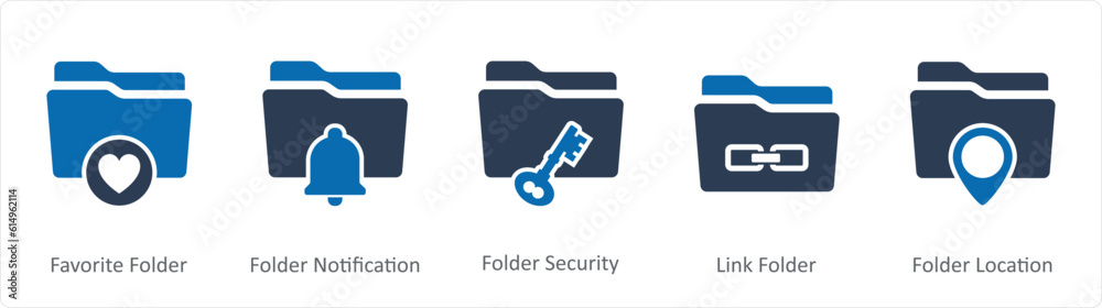 A set of 5 Document icons as favorite folder, folder notification, folder security
