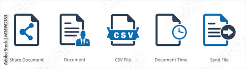 A set of 5 Document icons as share document, document, csv file