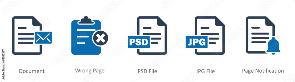A set of 5 Document icons as document, wrong page, psd file A set of 5 Document icons as document, wrong page, psd file