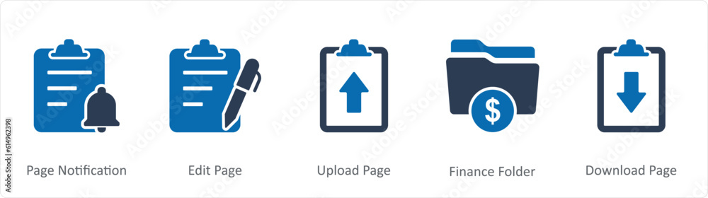 A set of 5 Document icons as page notification, edit page, upload page